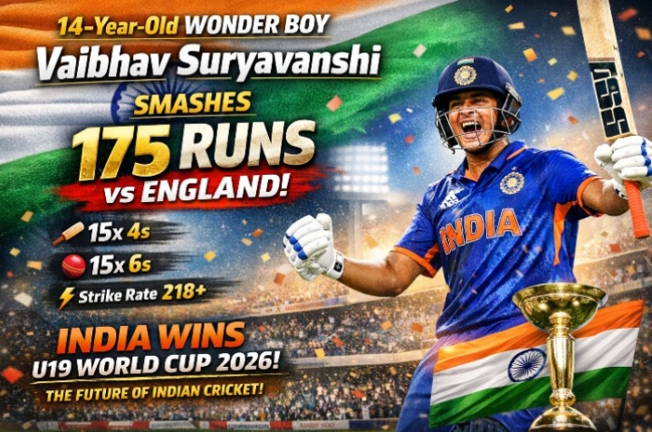 Vaibhav Suryavanshi celebrating after scoring 175 runs in ICC U19 World Cup 2026 final against England